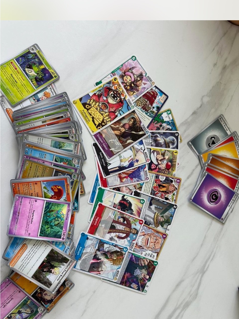 Trading Card Game Assorted Holo and Trainer Cards -Color Pokemon and one piece
